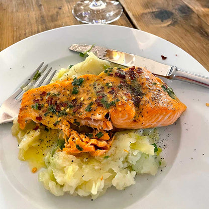 Mustardy Salmon with Colcannon